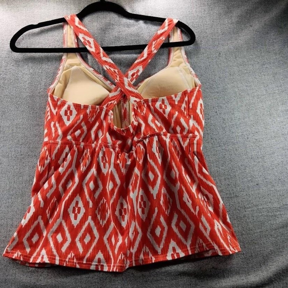 Lands' End‎ Tankini Top Womens 14D Orange Ikat Racerback Built In Bra Swim - Picture 2 of 6